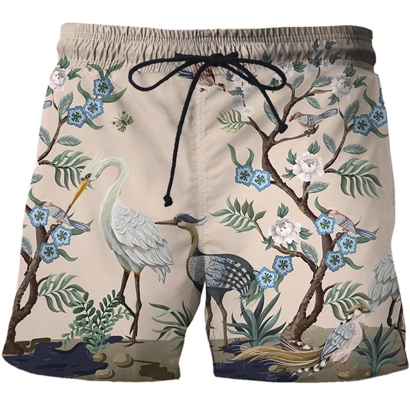 2022 Summer Men Beach Shorts Flower, bird and plant series Men's Trunks 3D Fashion Street Funny Casual Male Swimming Short Pants