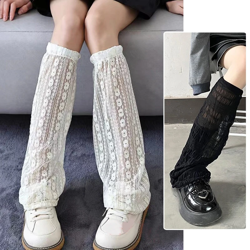 

Women's Leg Warmer Lolita Long Socks Sexy Mesh Stockings Thin Over Knee Socks Lace Print Flared Leg Warmers Gothic Calf Sock New