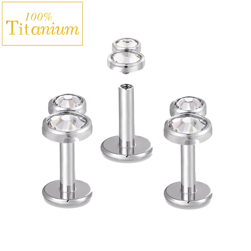 

F136 Titanium Straight Rod Internal Thread Labret Lip Studs Inlaid Drilling Ear Nails Tragus Cartilage Piercing Earrings Jewelry