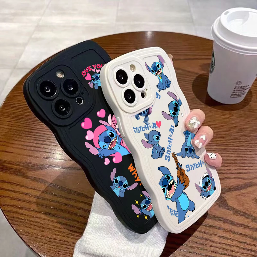 

Cute Cartoon Disney Stitch Curly Wave phone Case for iPhone 11 12 13 14 Pro Max 7 8 Plus X XR XS Shockproof Bumper Cover