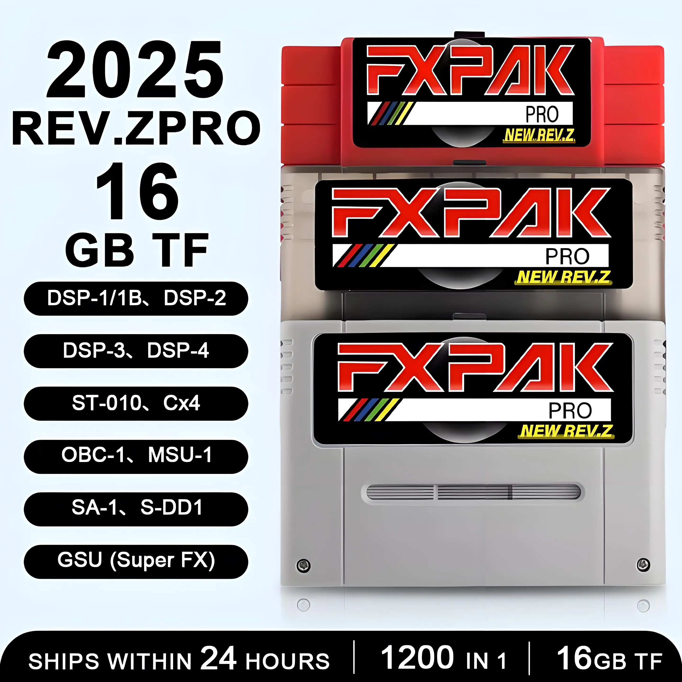 Фото Премиум-картридж Retro FXPAK Rev Z 16bit с 1200 играми и чипом Cyclone, в комплекте с картой Micro SD на 16 ГБ для консоли SNES №1