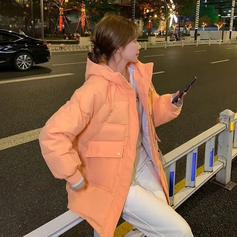 Down Padded Cotton Winter Jackets 2022 New Women's Parka Long Sleeve Pockets Hooded Casual Coats Solid Loose Outwear Female Tops