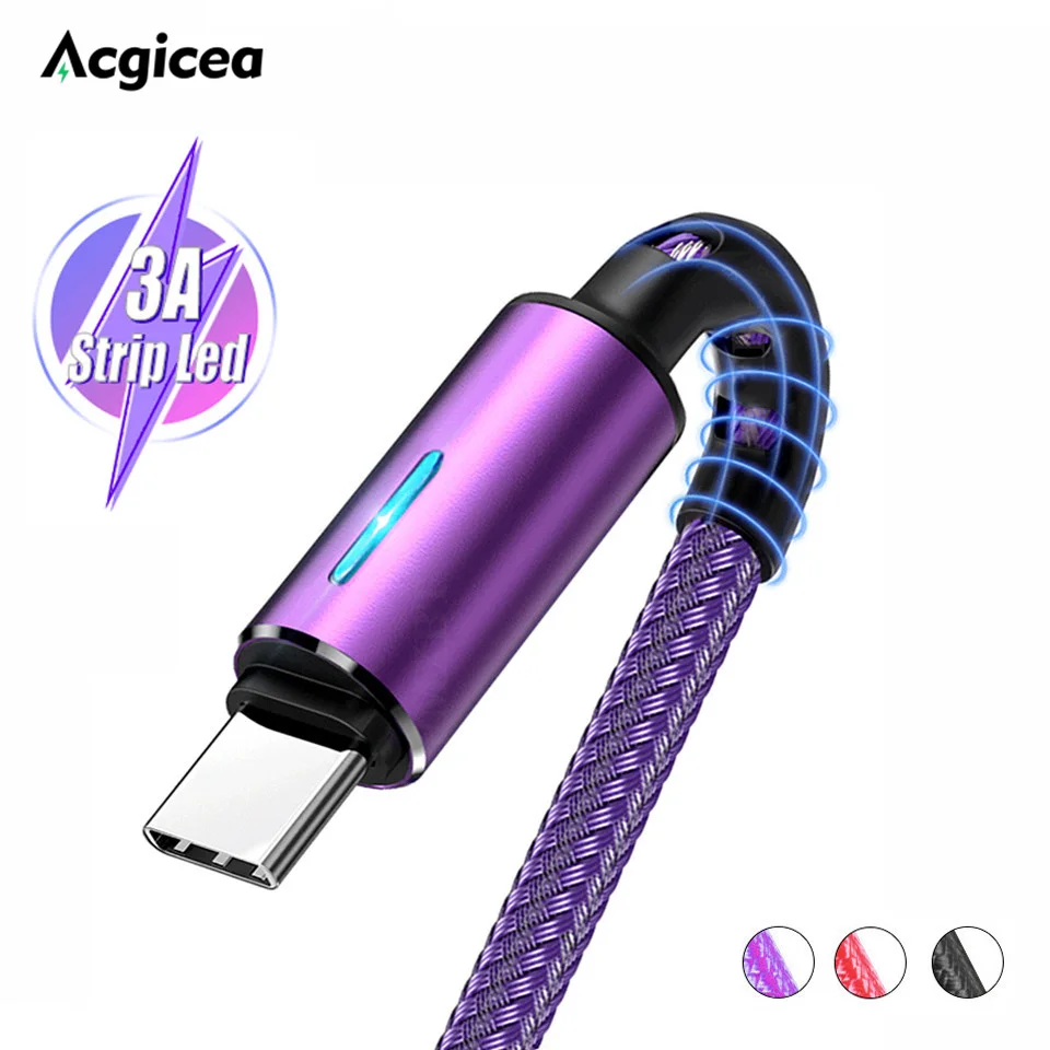 

USB Type C Micro Fast Charging LED Light Type C Data Cable For Samsung Huawei Xiaomi Type C Micro USB 3A 10W Charger Data Cables