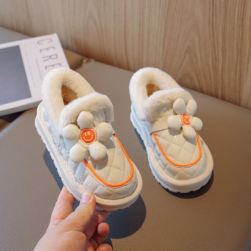 

Winter Children Sneaker for Kids Boys Girls PU Leather Plush Warm Comfrotable Flat Tennis for Toddler Shoes Black Pink YY2207