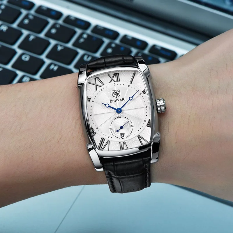 

Швейцарский бренд luxyry binya Мужские кварцевые часы в джентльменском стиле с пряжкой со штырьком стандартное время для путешествий by-5114