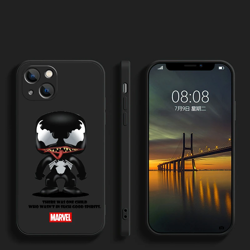 

Marvel Cartoon Spiderman Phone Case For iPhone 11 12 13 Pro MAX 6 6S 7 8 Plus X XS XR Mini SE 2020 Carcasa Black Liquid Silicon