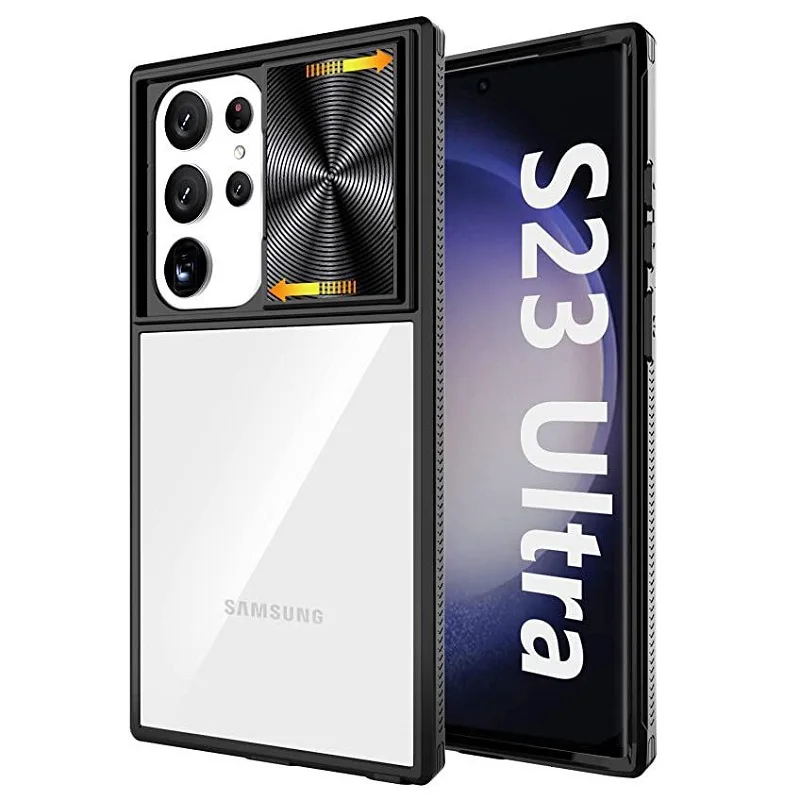 

ZSHOW High End Lens Protects Push Window For Samsung Galaxy S23 Ultra Case Transparent Glass Silicone Soft Edge Shockproof Cover
