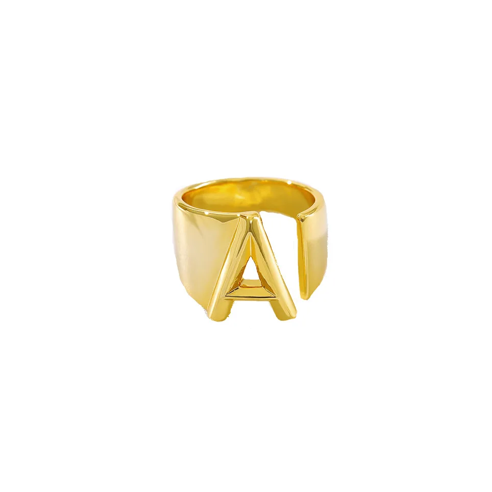 

TULX Chunky Wide Hollow A-Z Letter Adjustable Opening Ring For Women Men Initials Name Alphabet Female Party Fashion Jewelry