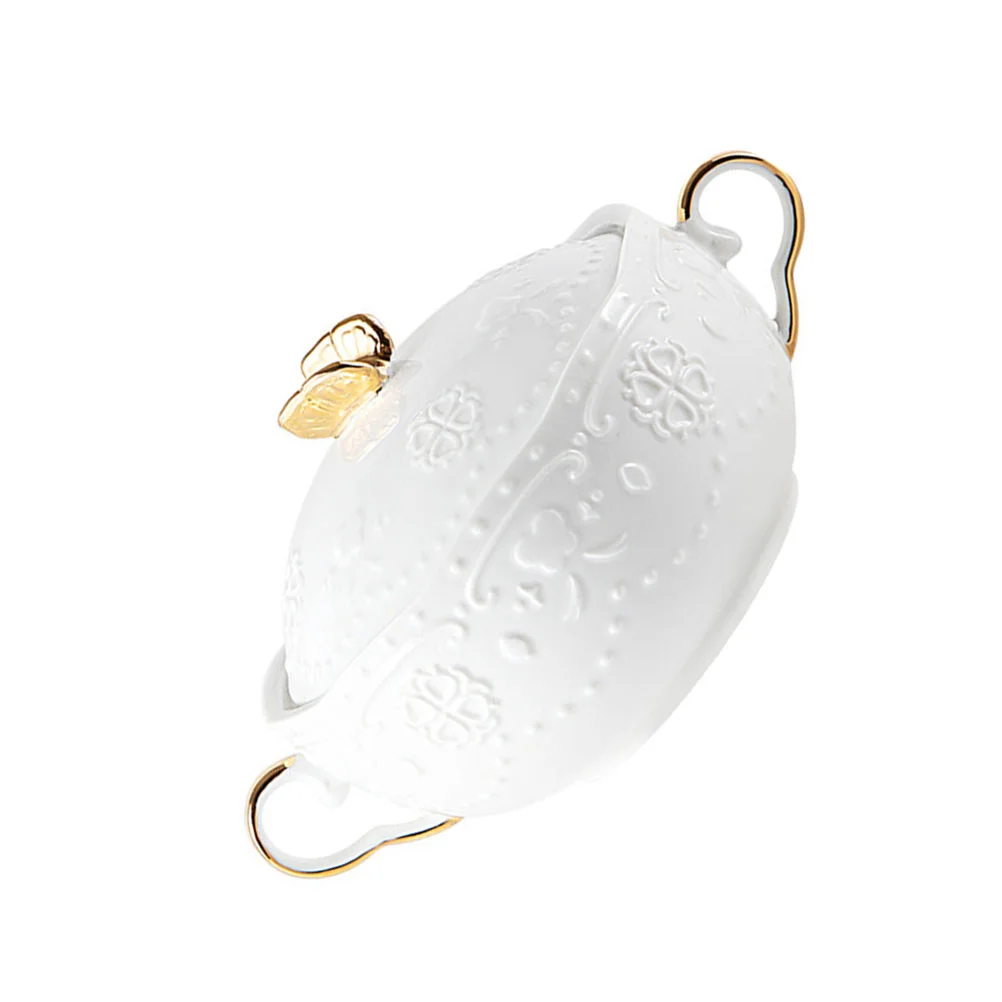 

1 Set of Dessert Ceramic Bowl with Spoon Household Dual-handle Fruit Soup Bowl