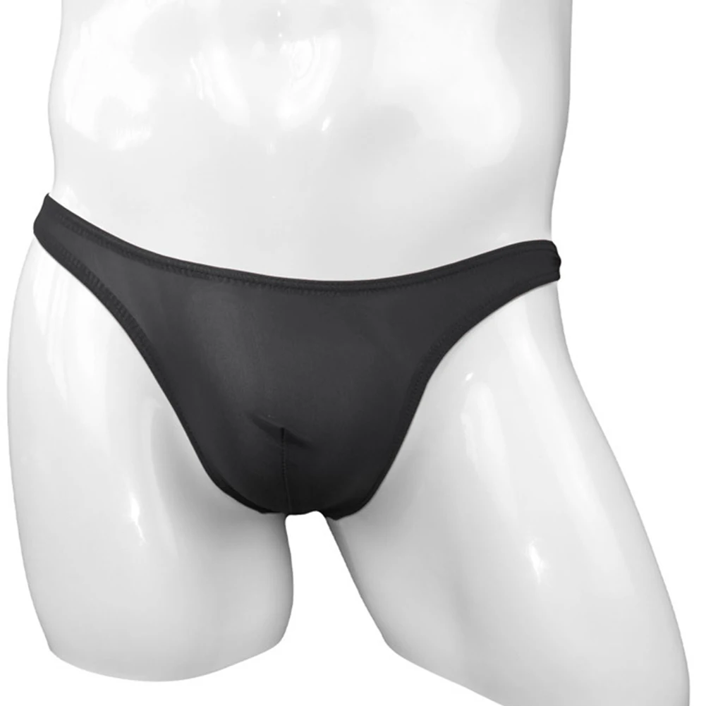 

Men’s Sexy Ice Silk Translucent G-string Panties Underwear U Convex Pouch Solid Color Underpants Lingerie Elastic Thong Briefs