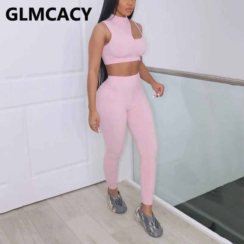 

Women Sexy Summer Suits Sleeveless Crop Top & Skinny Pants Set