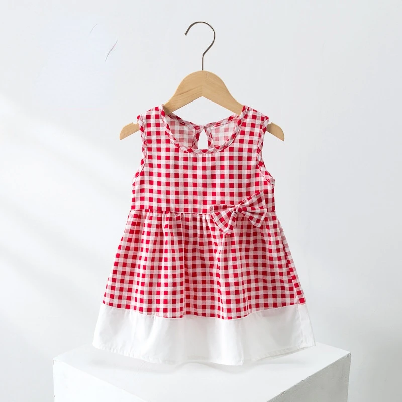 

Summer Plaid Packwork Girls Princess Dress 2022 New Kids Party Dresses Fashion Girl Bow Tie Casual Children Clothing 2-6 Y