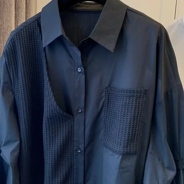 Big Sale Leak-Picking Counter Withdraw Brand Women's Clothing Autumn Patchwork Waffle Fake Two-Piece Female Sl... |