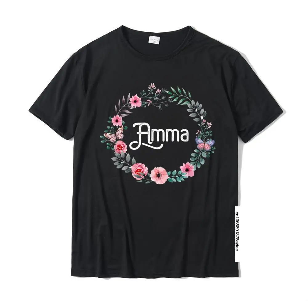 

Mother's Day Gift For Icelandic Grandma Floral Amma T-Shirt Funny Normal Tops & Tees Cotton T Shirt For Men Funny