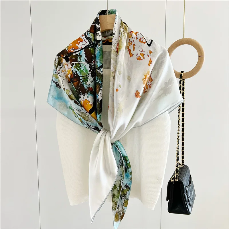 

100% шёлковая шаль с принтом женский летний модный платок пляжный палантин шарфы шейный платок женский хиджаб пончо бандана 2023