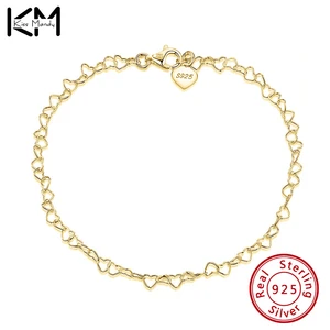 KISS MANDY Classic Thin Love Heart Chain Women Anklets Bracelet 925 Sterling Silvery/Gold 3.5mm Width Chain Ankle Jewelry Gifts