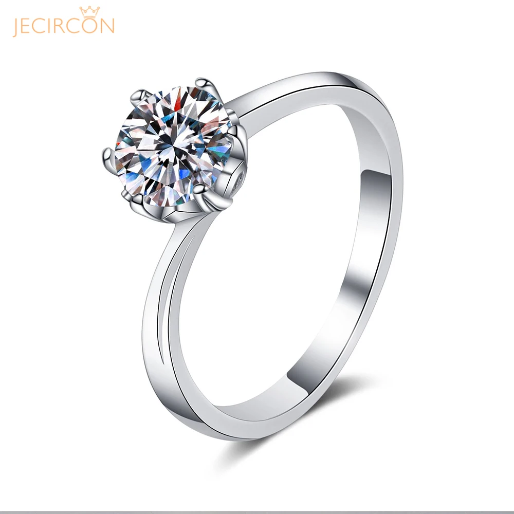 

JECIRCON 1 Carat D Color Moissanite Ring for Women Simple 6-claw Snowflake Wedding Band 925 Sterling Silver Plated pt950 Jewelry
