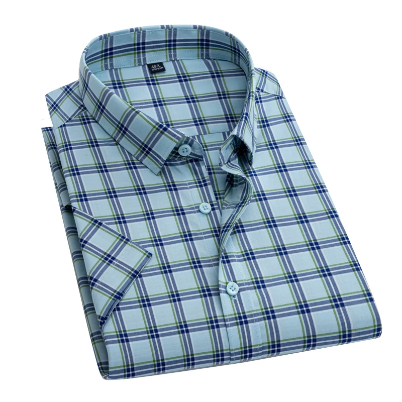 

AOLIWEN 5XL Brand Casual Comfortable Peppermint Fiber lattice Man Shirts short sleeve High Quality Slim Fashion Luxury Summer