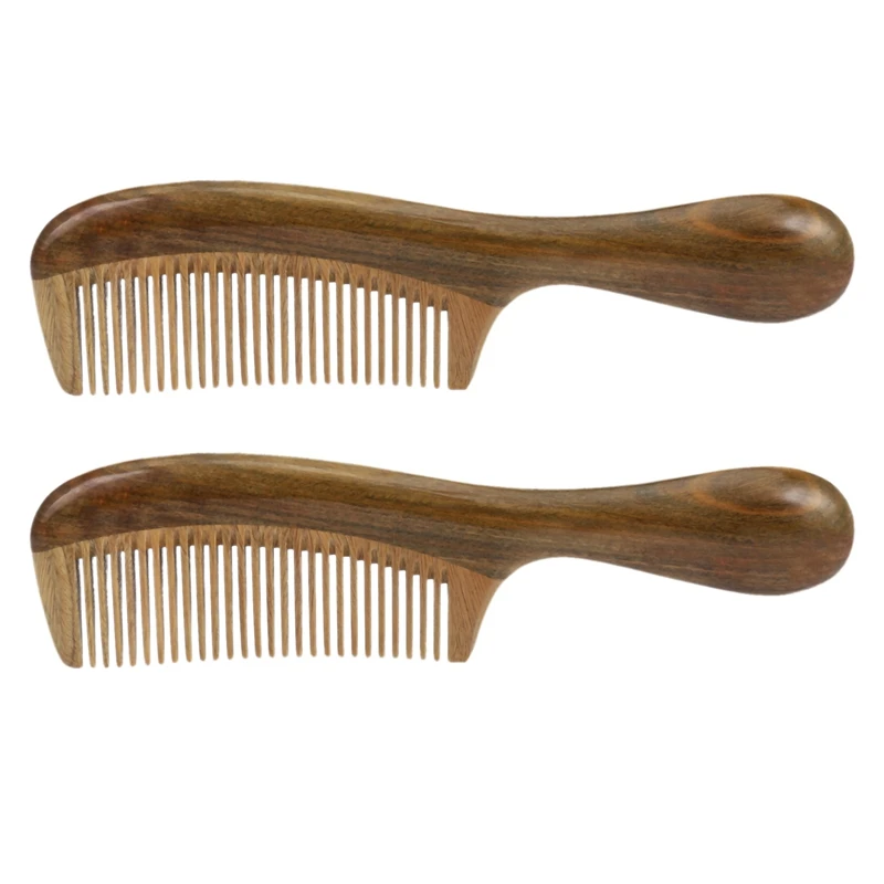 

2X Handmade Natural Green Sandalwood Hair Combs - Anti-Static Sandalwood Scent Natural (Wide Tooth)