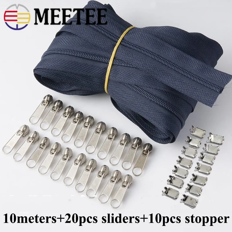 

Meetee 10meters 3# Nylon Zipper with Slider & Stopper for Quilt Bags Tent Invisible Clothing Zip DIY Sewing Crafts Accessories