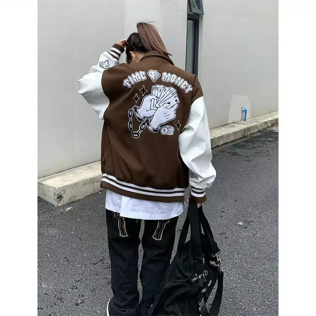 

2021 Vintage Oversize Jackets Print Baseball Jacket Women Couple Bomber Unisex Racer Jacket Varsity Hiphop Streetwear Coat Women