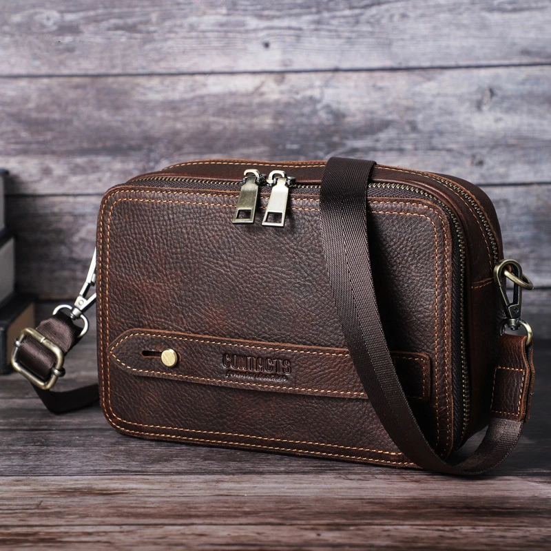 Shoulder Bag Vintage Crossbody Bags High Quality Male Bag Genuine Leather Handbag Capacity Men Messenger Bags Clutch Coin Purses