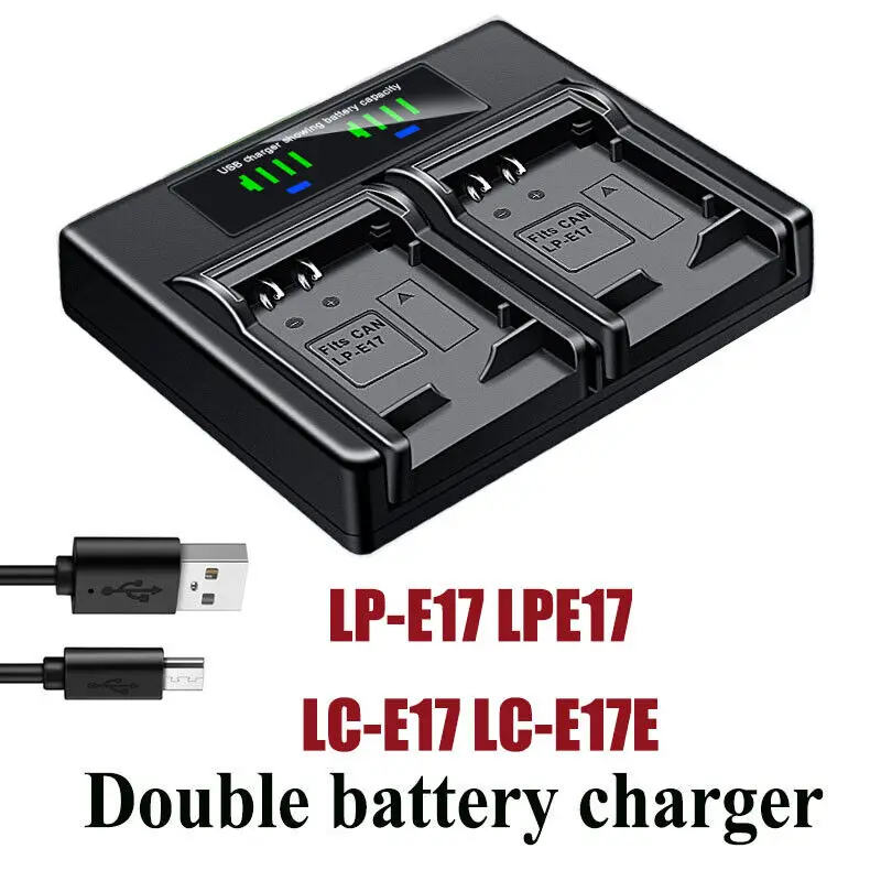 

Dual Battery Charger For Canon LP-E17 LC-E17 E17E Rebel SL2 T6i T6s T7i EOS M3