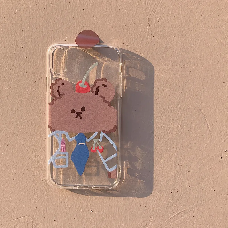 

Tansparent INS Tie Bear Phone Case Cartoon Gentleman Decor TPU Phone Case For iphone 13 12 11 Pro X XR XS Max Protection Case