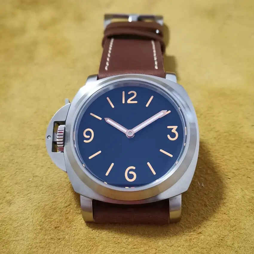 

Lefties No logo brushed case AR sapphire crystal Manual mechanical men's watch Black dial orange number rose gold hand