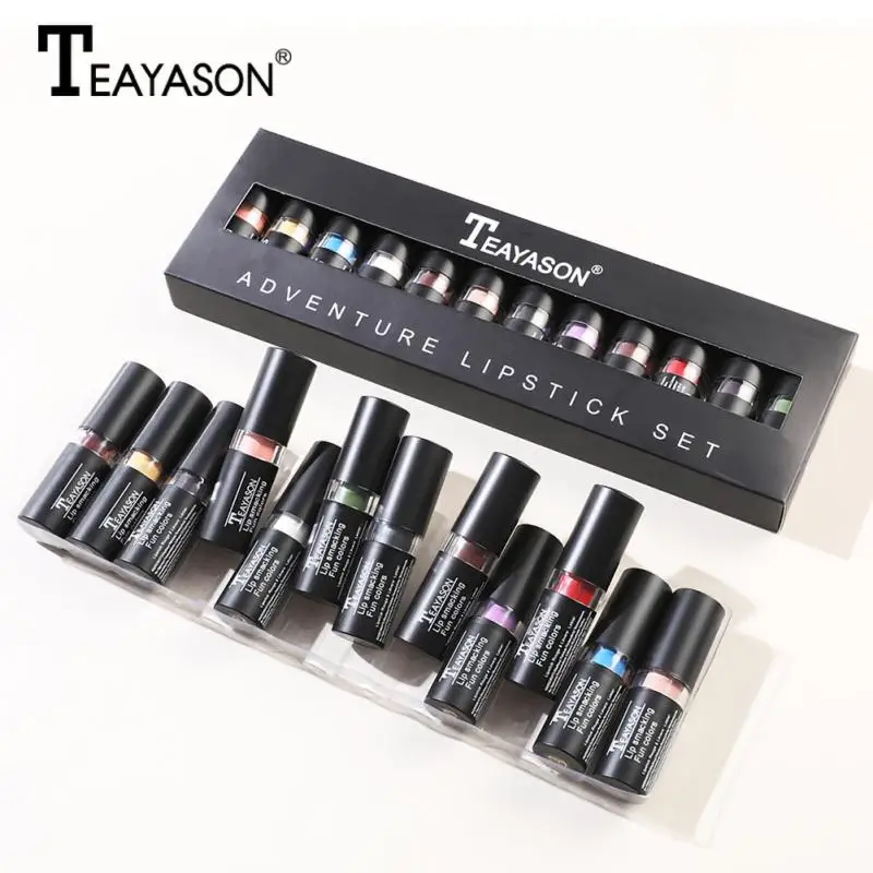 

TEAYASON 12 Colors Waterproof Velvet Matte Lipstick Set Purple Black Lipstick Set Holiday Halloween Lips Makeup Cosmetics TSLM1