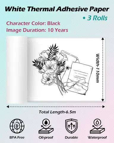 Клейкая термобумага Phomemo 107 мм 3 рулона