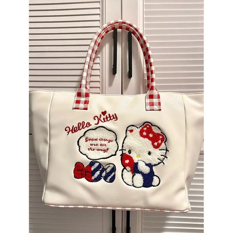 Sanrio Purse Anime Backpack Embroidered Hello Kitty Bag Tote Bag Cute Sweet Girl Student Party Large Capacity Shoulder Handbag