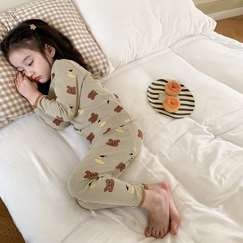 

2022 Kids Pajamas Sets Baby Girls Sleepwear Set Cotton Long Sleeve T shirt+Pant Sets Cartoon Girl Clothing Sleepwear Pyjama Suit