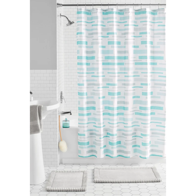 

Madison 15-Piece Lines Polyester Shower Curtain Set, Blue/Multi