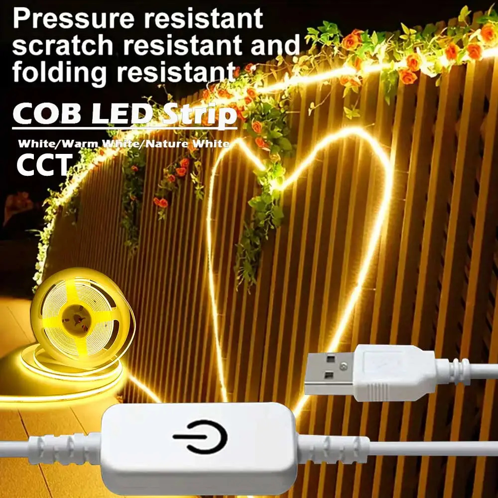 CCT COB Светодиодная Лента 5 В USB Гибкая Подсветка Шкафа Водонепроницаемая Домашняя