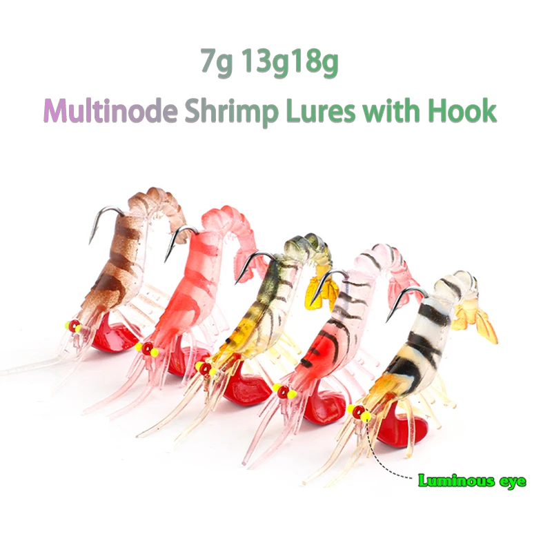 

2pcs Multi Section Soft Shrimp Bait with Lead Sea Fishing Lures with Night Light Swimbait 7g 13g18g Sea Bass Shrimp Bait Hook