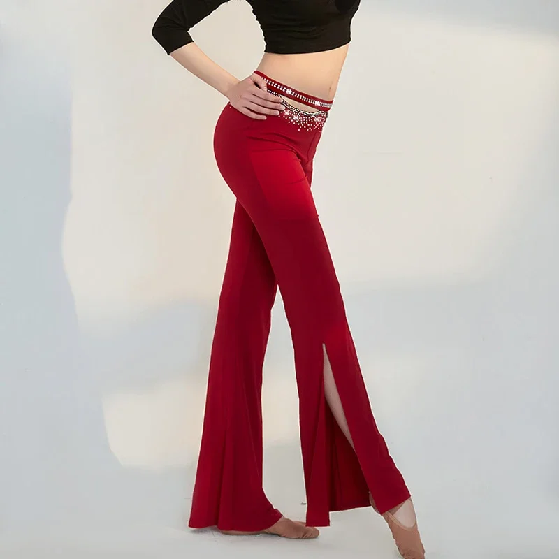 Осенние и зимние брюки для танца живота AB с камнями кисточками тренировочные