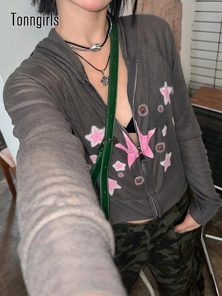 

Женский винтажный кардиган на молнии, с принтом звезд Y2K, 2023