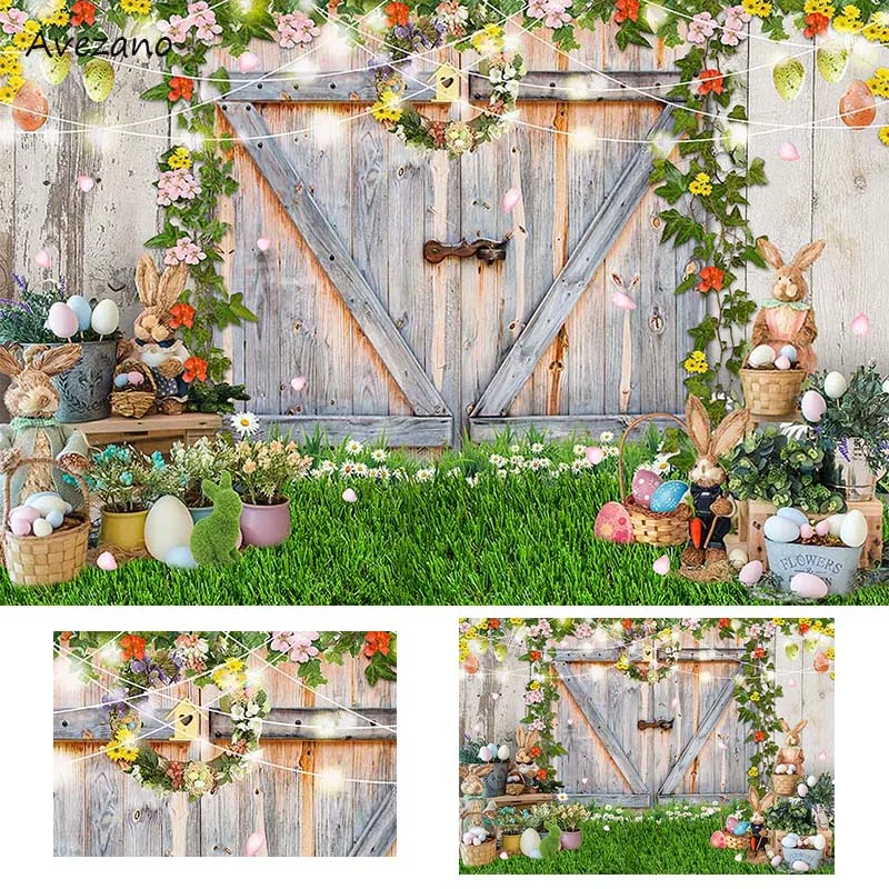 

Avezano Spring Easter Eggs Backgrounds for Photography Bunny Grass Flowers Wooden Newborn Portrait Backdrop Photo Studio Decor