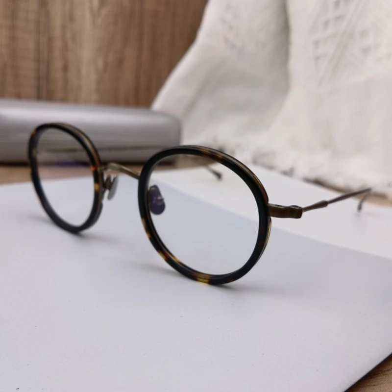

Оправа для очков KAME в японском классическом ретро-стиле, брендовые круглые Роскошные Модные Винтажные из чистого титана для мужчин и женщин