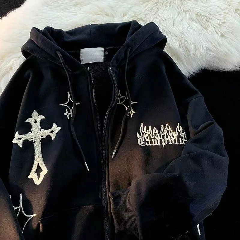 Женская толстовка с капюшоном Goth вышивка в стиле Хай-стрит Харадзюку Ретро
