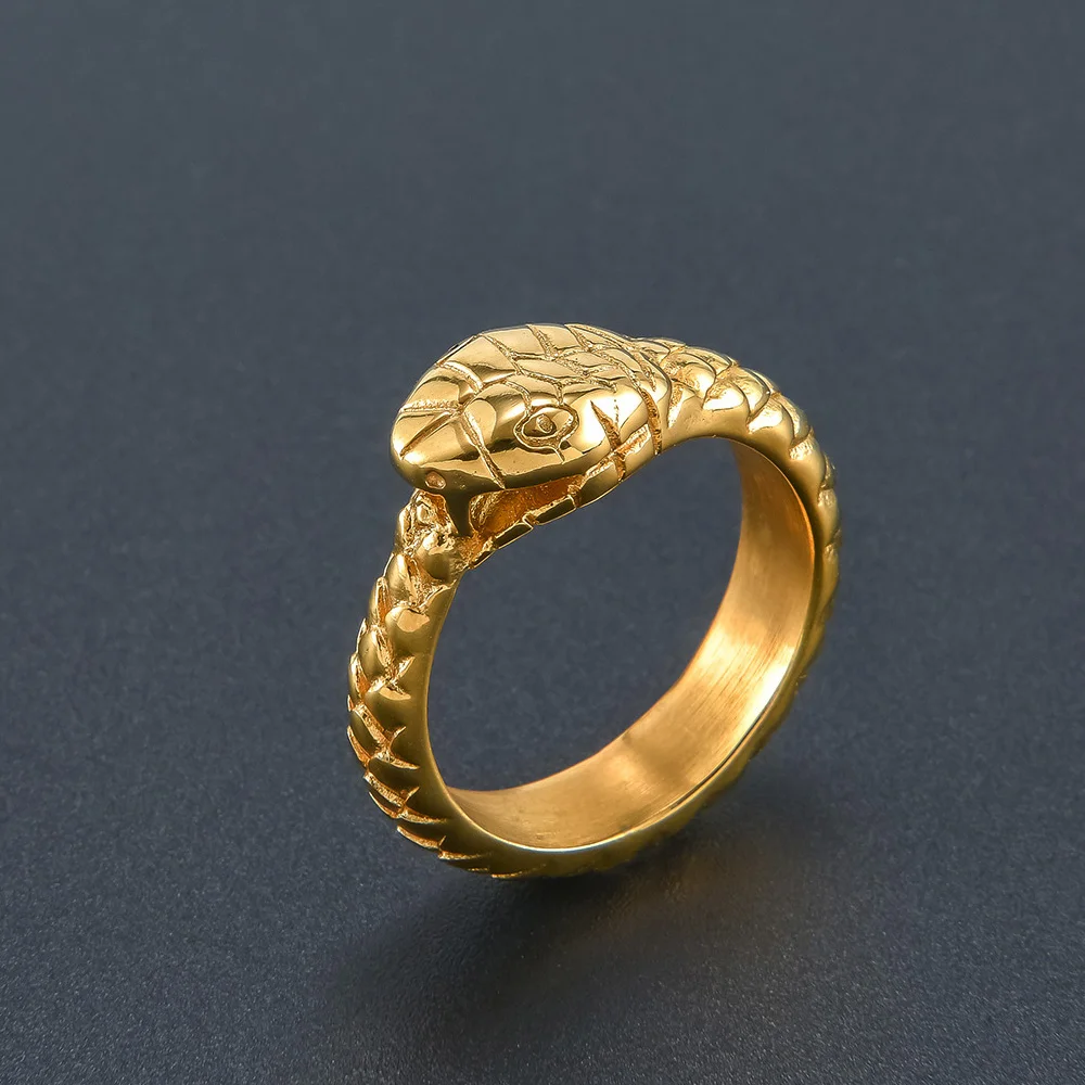

Nordic Mythology Men Viking Ouroboros Ring Punk Steel/Gold Stainless Steel Biker Retro Snake Ring For Men Women Jewelry Gifts