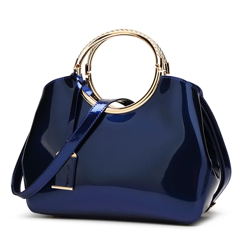 Luxury Patent Leather Women's Bag Fashion Bright Ladies Crossbody Shoulder Bag Female Ring Top Handle Handbag Evening Clutch Bag