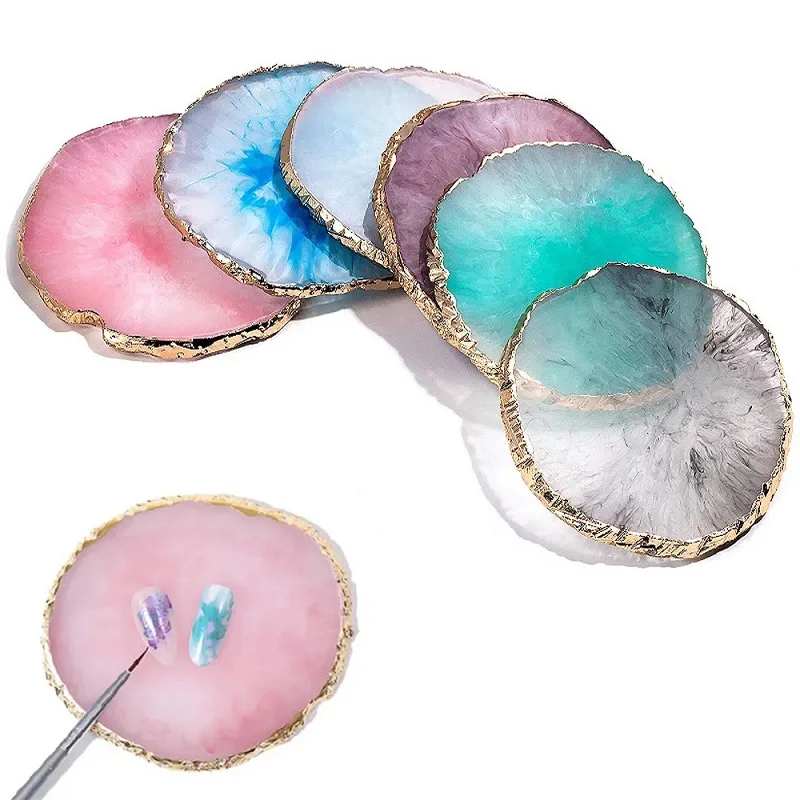 

1PC Round Resin Agate Stone Nail Art Palette False Nail Tips Mixing Color Drawing Pallet Gel Polish Display Shelf Manicure Tool