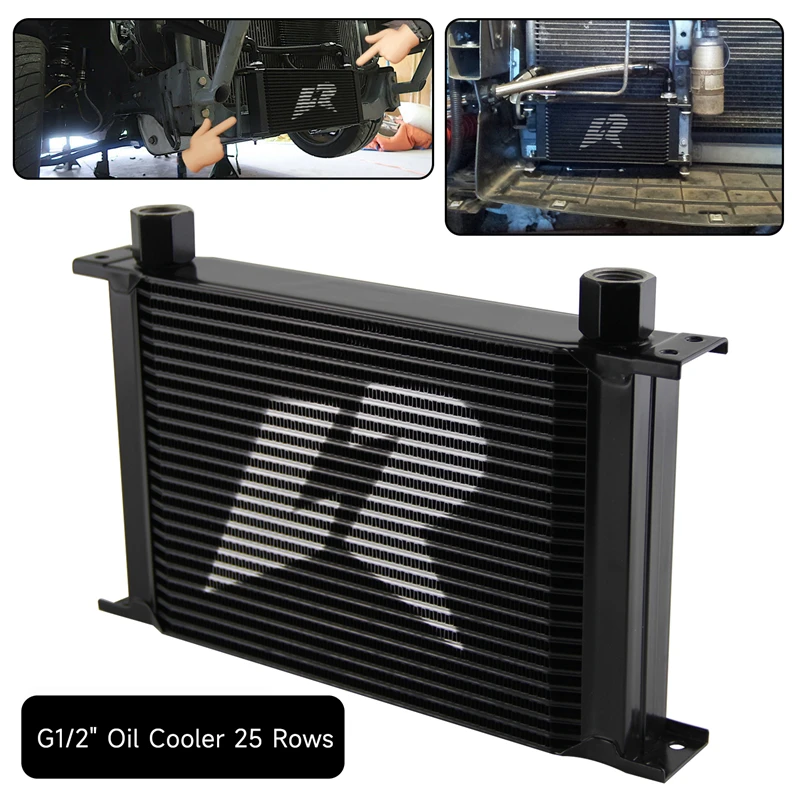 

Universal 25 Row /30 Row Engine Oil Cooler with 1/2" G Female Thread Inlets