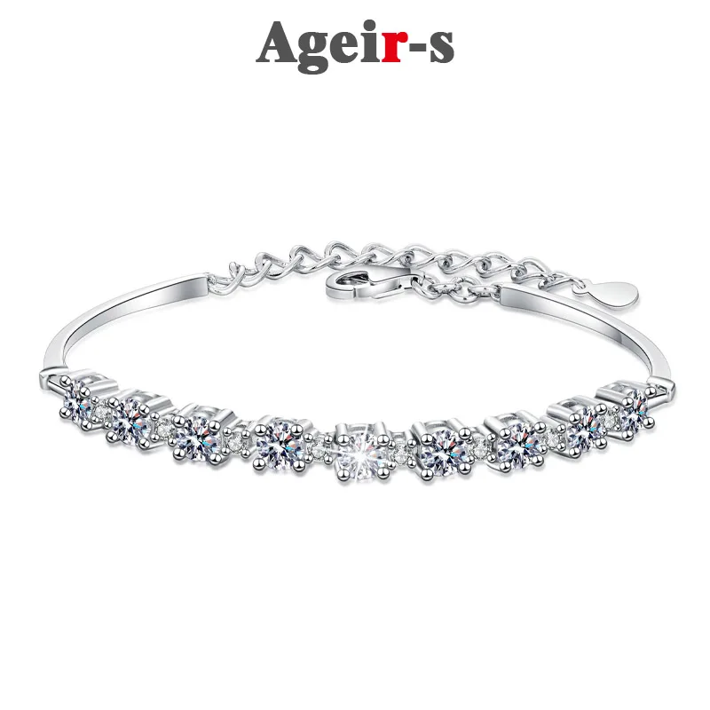 

AGEIR-S All 925 Sterling Silver Moissanite Tennis Bracelet for Men Women Party Chain Fine Luxury Jewelry Gift Wholesale Z376