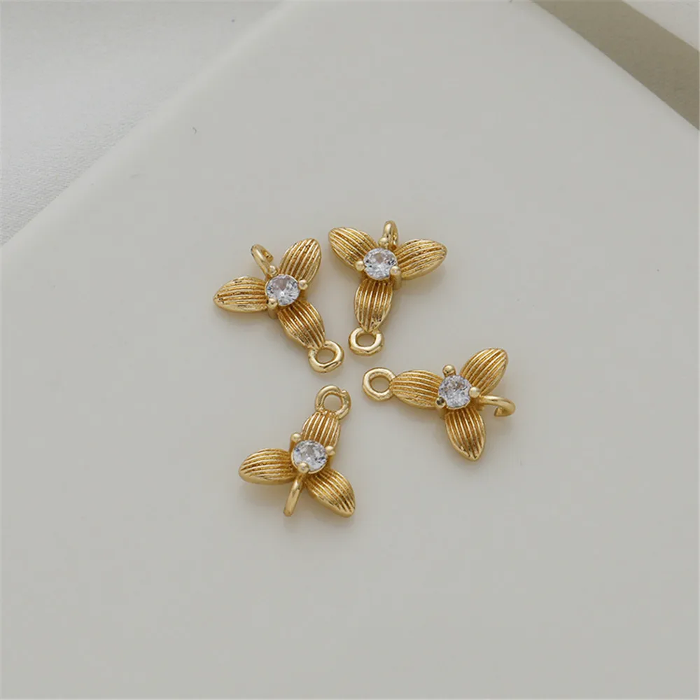

14k gold color retaining inlaid zircon trefoil 10 * 13mm double pendant diy bracelet necklace earrings pendant accessories