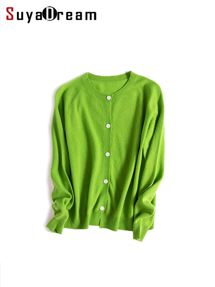 

SuyaDream, Women 100%Wool Cardigans, O Neck, Raglan Sleeves Solid Sweaters, 2023 Fall Winter Warm Jackets, Green, Pink