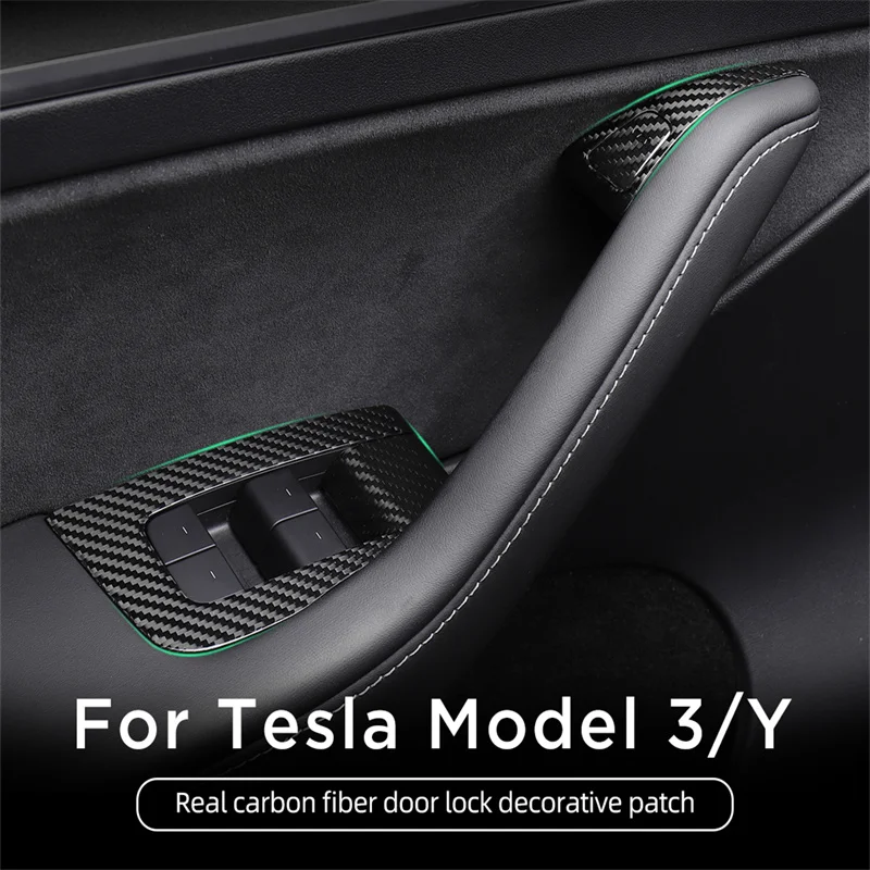 

For Tesla Model 3 Model Y Car Window Button Carbon Fiber Decorative Cover model3 2017-2023 Interior Accessories Door Lock Patch