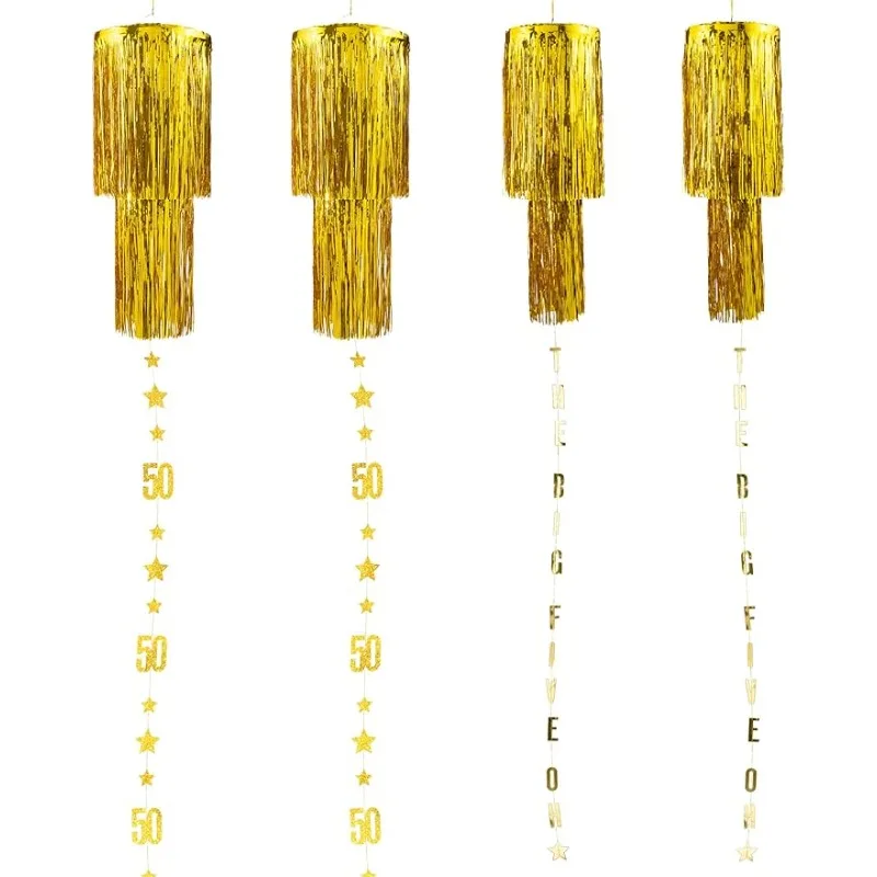 Подвесная люстра золотая 50-я блестящая 2-ярусная мишура украшение для дома